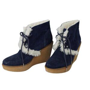 NWT Navy Gap Suede & Shearling Gwen Ankle Boots Sz 9